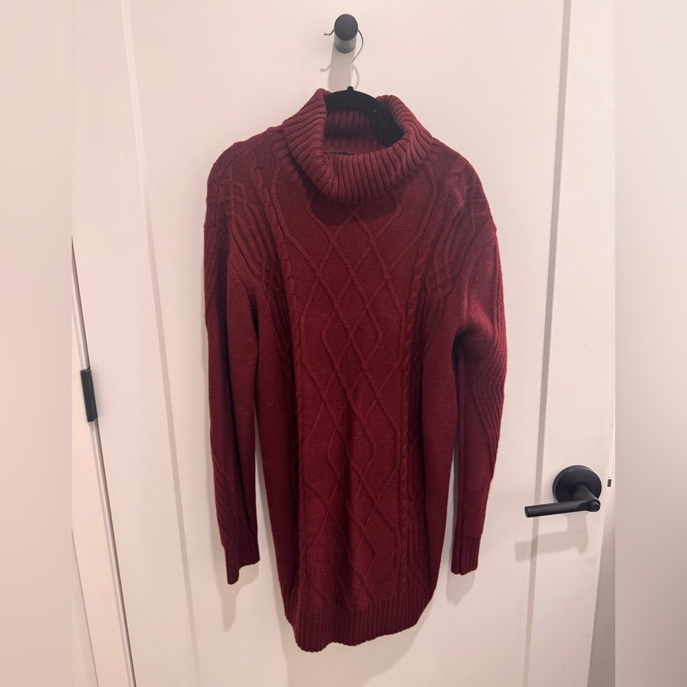 Lulus Burgundy Cable Knit Mini Dress - Picture 2 of 2